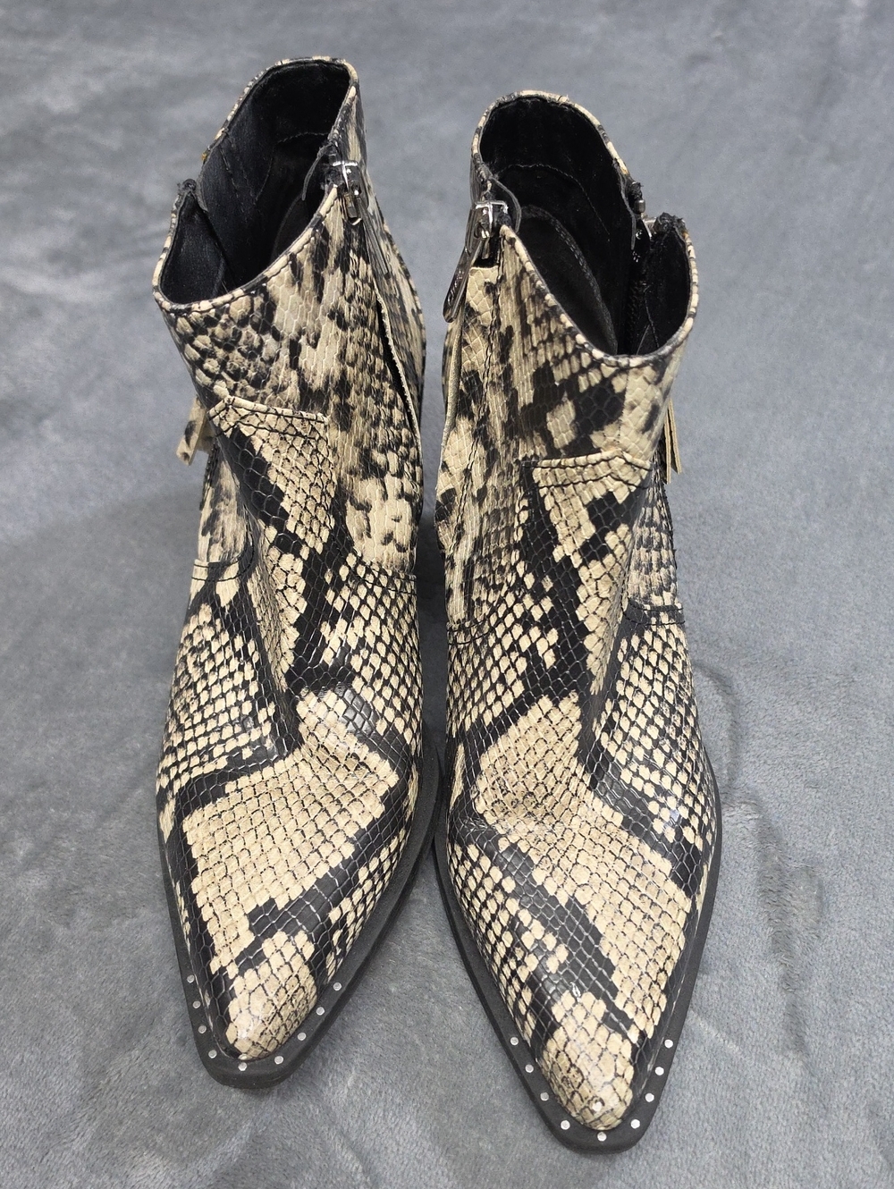 Circus by Sam Edelman 8 Snake-Print Pointed Ankle Boots - Black & Cream